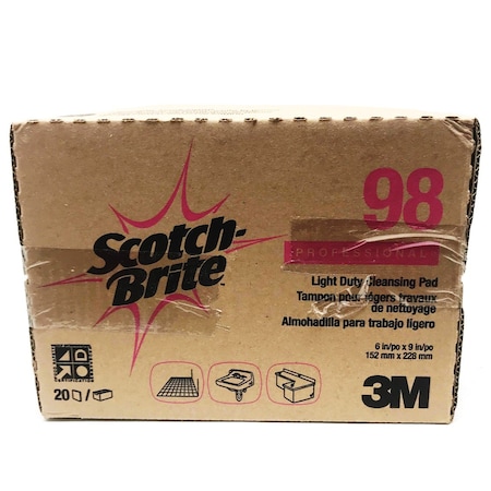 3M Scotch-Brite Light Duty Cleansing Pad 6" X 9" White, PK20 98